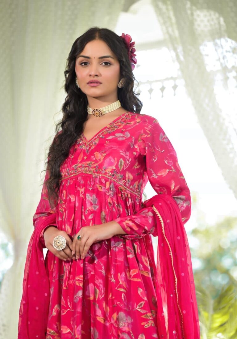 Rani Pink Alia Cut Floral Suit Set 1